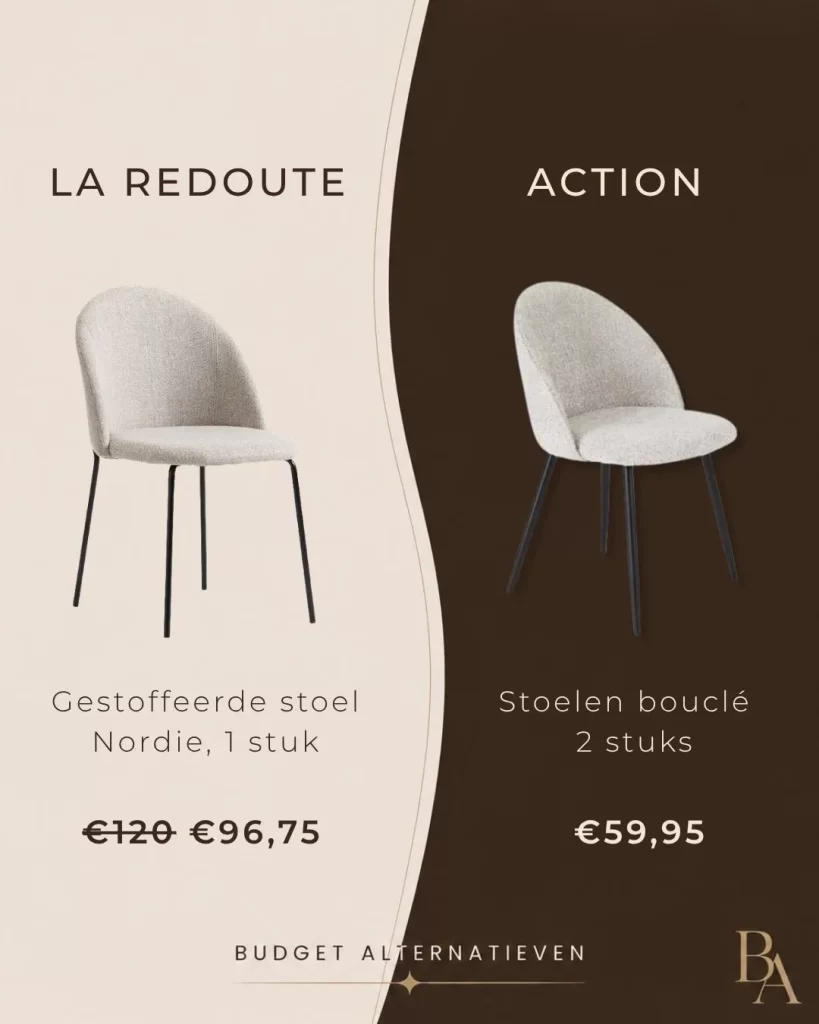 action eetkamer stoelen boucle