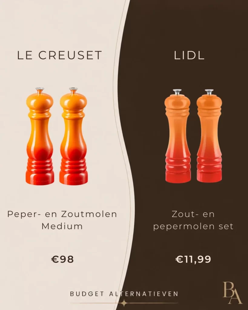 lidl peper en zoutmolen, le creuset lookalike